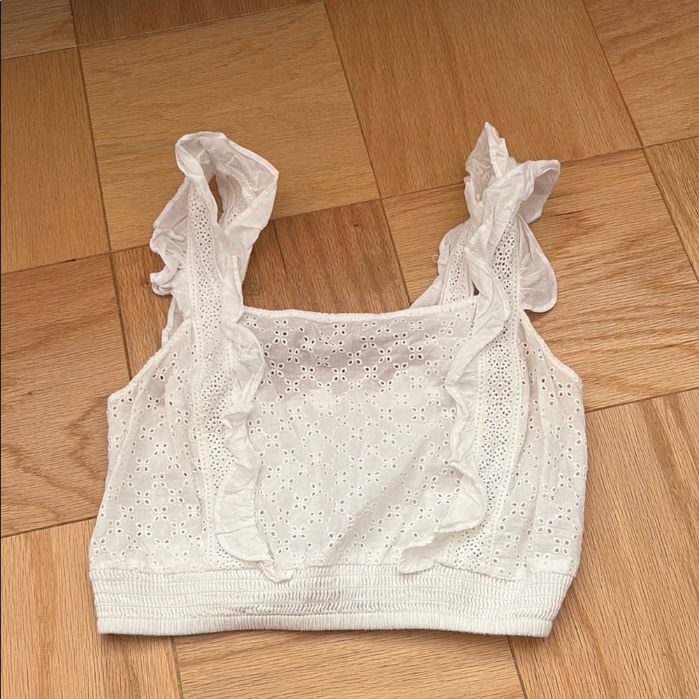 White Eyelet Ruffle Top